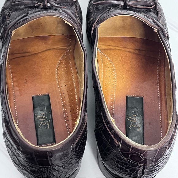 Zelli Italian Crocodile Loafers Brown Genuine Leather Tie Shoes Size 11 - Picture 9 of 11